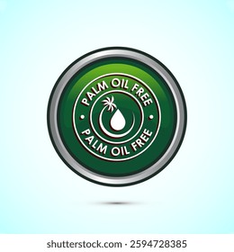 Palm oil free icon design illustration, No palm oil sign, healthy organic food, Green color round button design