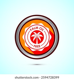 Palm oil free icon design illustration, No palm oil sign, healthy organic food, Orange color shadow button design