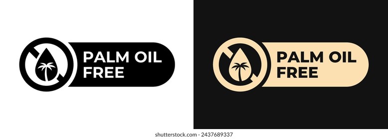 Palm oil free icon. No palm oil label. Trans fats free illustration, logo, symbol, sign, stamp, tag, emblem, mark or seal for product packaging isolated.