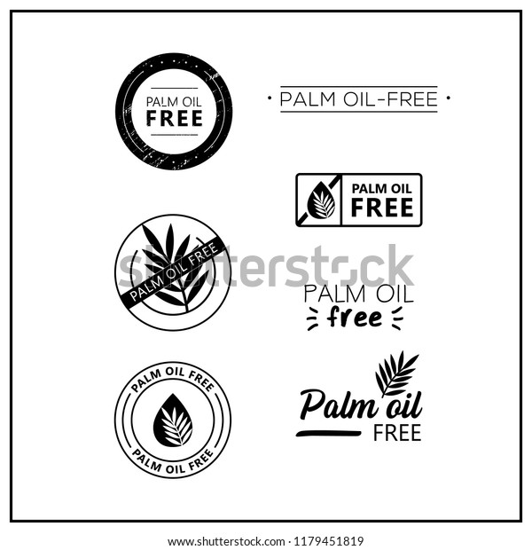 白い背景にヤシ油のないアイコン ヤシ油を使用しない手描きの分離型サインアイコンセット パーム油を使用しない健康な文字のシンボル 製品用の白黒のパーム油の フリーベクター画像ロゴ のベクター画像素材 ロイヤリティフリー
