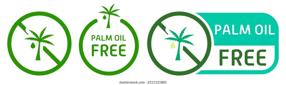 Palm oil free label. Low fat diet, tag, sticker, healthy lifestyle, atherosclerosis prevention, cholesterol plaques, trans fat, healthcare, indigestion, disorder, intestines, stomach, alternative