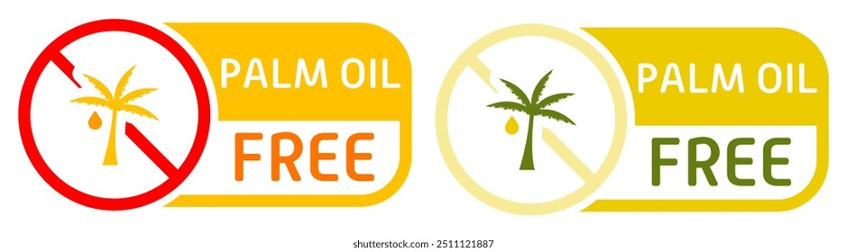 Palm oil free label. Low fat diet, tag, sticker, healthy lifestyle, atherosclerosis prevention, cholesterol plaques, trans fat, healthcare, indigestion, disorder, intestines, stomach, alternative