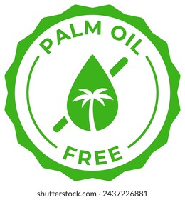 Palm oil free label vector icon illustration for product package. No palm oil green logo, symbol, badge, tag or emblem isolated in circle design. Product stamp, seal, sticker, mark or tag.