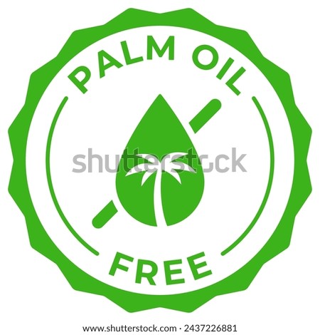 Palm oil free label vector icon illustration for product package. No palm oil green logo, symbol, badge, tag or emblem isolated in circle design. Product stamp, seal, sticker, mark or tag.