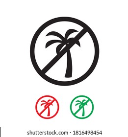 Palm oil free and no palm oil logo icon. Vector logo label for healthy food or cosmetic product package. Icon sign design element, red and green available.
