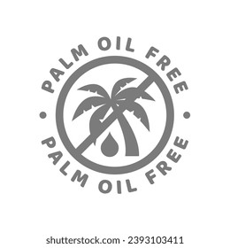 Palm oil free vector label. Stamp with palm tree and drop.