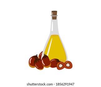 Palm Oil In Glass Bottle Isolated On White Background. Icon Vector Illustration.