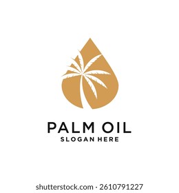 Palm oil logo design with golden oil drop and palm tree silhouette