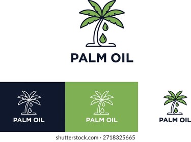 Logotipo de óleo de palma com árvore estilizada e gotas de óleo