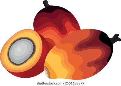 Palm Oil Nut or Palm Fruits with Sliced Illustration Isolated on White Background