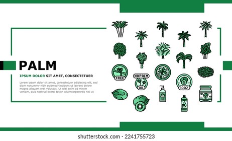 palm oil tree leaf plant landing web page vector. summer white coconut, green nature, beach exotic, branch forest, tropical foliage palm oil tree leaf plant Illustration