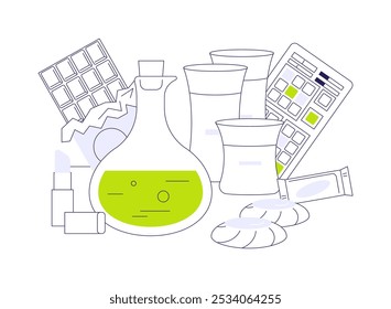 Palmöl verwenden abstrakte Konzept Vektorgrafik. Produkte aus der Palmöl-, Biologie- und Chemieindustrie, der Lebensmittelwissenschaft, dem Rohstoffmarkt, Süßigkeiten und Kosmetik - abstrakte Metapher.