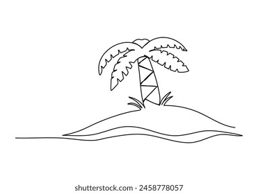 Palma en la playa, una línea dibujando Ilustración vectorial.