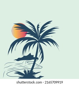 Palm on the beach with the sunset stock illustration