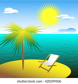 Palm on the island with deck chair, cloudly