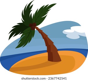 Palm en una isla, ilustración, vector sobre un fondo blanco.