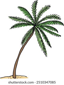 Palm on sand beach doodle. Tropical vacation icon