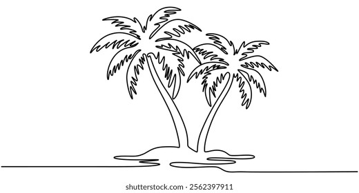 Palm in one continuous line. One line drawing, minimalism. Vector illustration, Palm Tree  Continuous Line Drawing with Editable Stroke and Copy Space, Palm Tree  Continuous Line Drawing with Editable