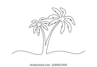 Palm in one continuous line. One line drawing, minimalism. Palm Tree  Single Line Drawing with Editable Stroke and Copy Space.