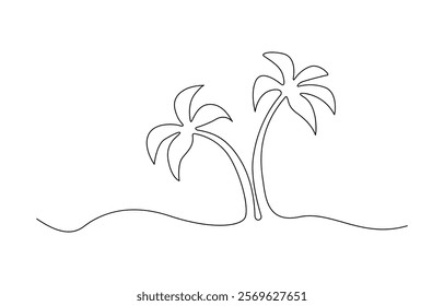 Palm in one continuous line. One line drawing, minimalism. Palm Tree  Single Line Drawing with Editable Stroke and Copy Space.