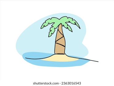Palm one line drawing colored with pastel colors. Vector illustration.