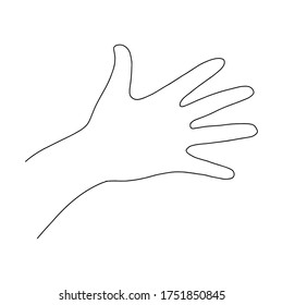 Palm with open fingers.Spread fingers.Hand.Outline drawing by hand.Black and white image.Monochrome design.Vector illustration