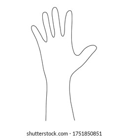 Palm with open fingers.Spread fingers.Hand.Outline drawing by hand.Black and white image.Monochrome design.Vector illustration