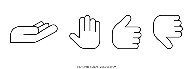 Palm open stop like dislike hand gesture icon vector illustration in minimal outline style for feedback, interaction and communication symbol pack.