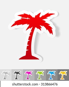 palm paper sticker with shadow. Vector illustration