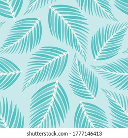 Palm pattern background. Tropical foliage tossed vector seamless repeat design in aqua.