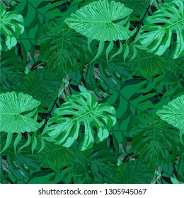 Palm Pattern. Green Seamless Pattern with Leaves of tropical Trees. Trendy Texture for, Wallpaper, Fabric, Swimwear. Tropical Palm Pattern.
