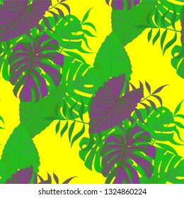 Palm Pattern. Green Seamless Pattern with Leaves of jungle Trees. Retro Texture for, Shirt, Dress, Paper. Tropical Palm Pattern.