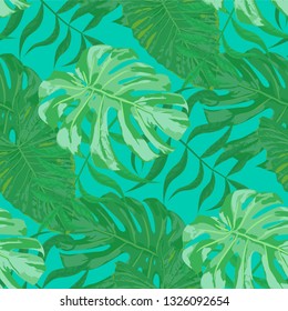 Palm Pattern. Green Seamless Pattern with Leaves of tropical Trees. Retro Texture for, Curtain, Dress, Paper. Tropical Palm Pattern.