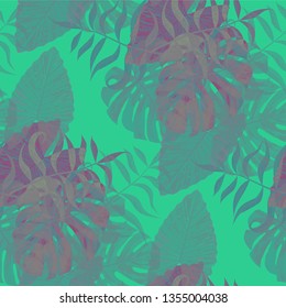 Palm Pattern. Green Seamless Pattern with Leaves of jungle Trees. Trendy Texture for, Dress, Tablecloth, Underwear. Tropical Palm Pattern.