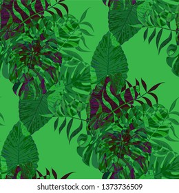 Palm Pattern. Green Seamless Pattern with Leaves of tropical Trees. Vintage Texture for, Tablecloth, Fabric, Shirt. Tropical Palm Pattern.