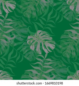 Palm Pattern. Green Seamless Pattern with Leaves of tropical Trees. Vintage Texture for, Curtain, Fabric, Underwear. Tropical Palm Pattern.