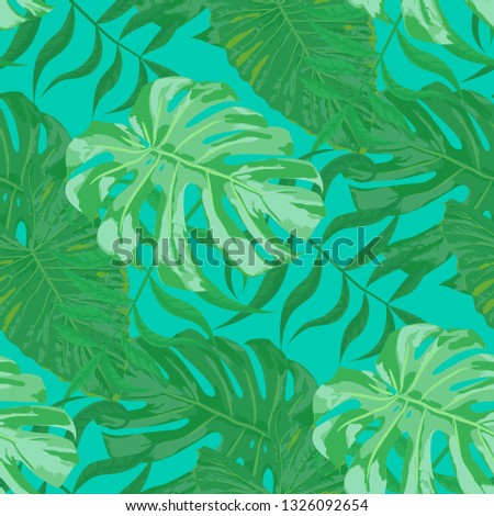 Palm Pattern. Green Seamless Pattern with Leaves of tropical Trees. Retro Texture for, Curtain, Dress, Paper. Tropical Palm Pattern.
