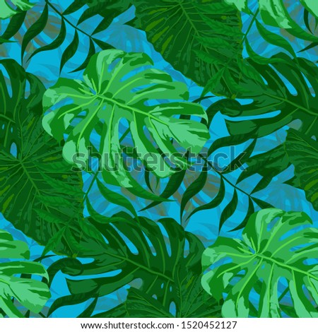 Palm Pattern. Green Seamless Pattern with Leaves of jungle Trees. Vintage Texture for, Paper, Cloth, Underwear. Tropical Palm Pattern.