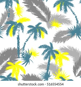 Palm pattern jungle vector plants and palm leaves. Exotic seamless with blue green palm isolated on a white.