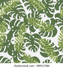 Palm pattern. Monstera leaves. Tropical leaves seamless background.  Trendy colors for textile or book covers, manufacturing, wallpapers, print, gift wrap and scrapbooking. 