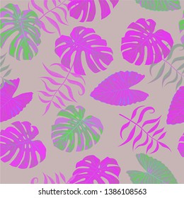 Palm Pattern. Pink Seamless Pattern with Leaves of jungle Trees. Vintage Texture for, Curtain, Shirt, Underwear. Tropical Palm Pattern.