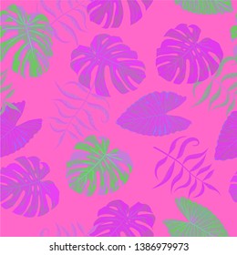 Palm Pattern. Pink Seamless Pattern with Leaves of jungle Trees. Modern Texture for, Underwear, Paper, Swimwear. Tropical Palm Pattern.