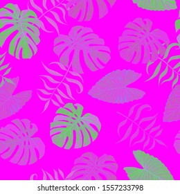 Palm Pattern. Purple Seamless Pattern with Leaves of jungle Trees. Trendy Texture for, Wallpaper, Curtain, Underwear. Tropical Palm Pattern.