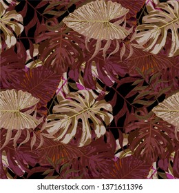 Palm Pattern. Seamless Pattern with Leaves of exotic Trees. Vintage Texture for, Tablecloth, Wallpaper, Shirt. Tropical Palm Pattern.