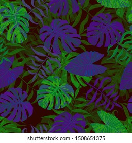 Palm Pattern. Seamless Pattern with Leaves of exotic Trees. Vintage Texture for, Cloth, Swimwear, Curtain. Tropical Palm Pattern.
