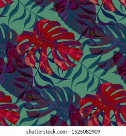Palm Pattern. Seamless Pattern with Leaves of exotic Trees. Retro Texture for, Cloth, Underwear, Tablecloth. Tropical Palm Pattern.