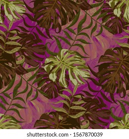 Palm Pattern. Seamless Pattern with Leaves of exotic Trees. Modern Texture for, Curtain, Cloth, Tablecloth. Tropical Palm Pattern.