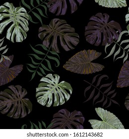 Palm Pattern. Seamless Pattern with Leaves of exotic Trees. Retro Texture for, Cloth, Dress, Tablecloth. Tropical Palm Pattern.