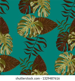 Palm Pattern. Seamless Pattern with Leaves of jungle Trees. Modern Texture for, Curtain, Tablecloth, Shirt. Tropical Palm Pattern.