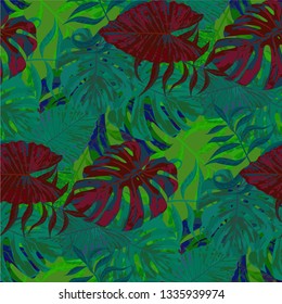 Palm Pattern. Seamless Pattern with Leaves of jungle Trees. Modern Texture for, Underwear, Shirt, Swimwear. Tropical Palm Pattern.
